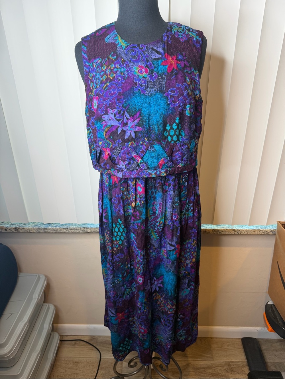 Vintage Worthington Sleeveless Purple Floral Midi Dress Size 12
